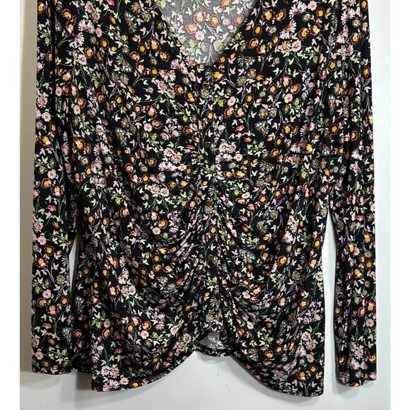 INC International Concepts Top Sz PL Floral Ruched Front Button Up V-Neck Blouse - Picture 3 of 11